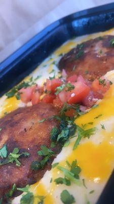 Salmon croquettes and grits