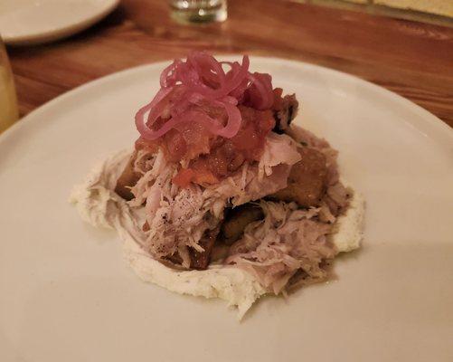 Chickpea Fries with chicken confit and chevre