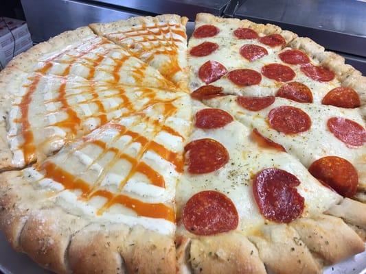 Yummy! Stuffed Buffalo Chicken and Pepperoni Steak Pizza