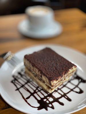 Tiramisu and cappuccino