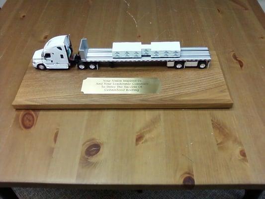 Truck mounted on custom plaque