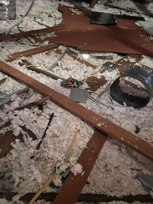 Technician who installed left a mess and live power box open in attic