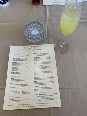 Sunday brunch menu, pineapple mimosa