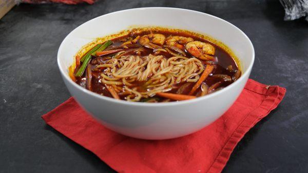 Korean Jjambbong Soup - spicy, hot, and full of seafood!