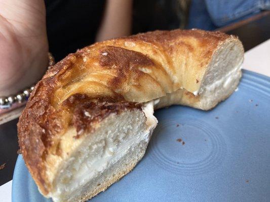 Cinnamon and sugar bagel w/ cream cheese