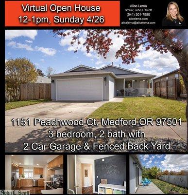 Join Me 12pm FaceBook Live Virtual Open House.. Beautiful Move-In Ready 1151 Peachwood Ct SW Medford Cutie $280k