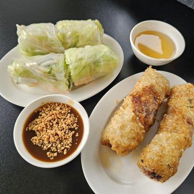 Spring rolls and egg rolls.