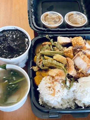 Diniguan, sinigang, pinakbet, lechon kawali with mang Tomas sauce, & steam rice! So delicious!