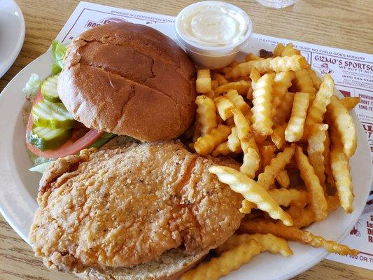 Fried chicken sandwich with fries