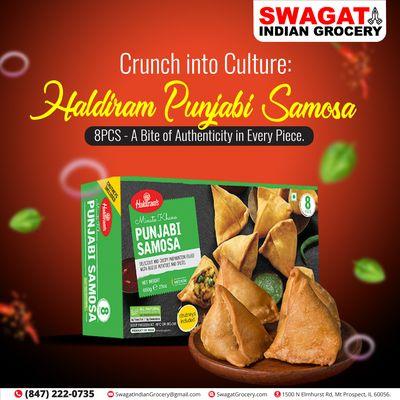 Experience authentic flavors with Haldiram PUNJABI SAMOSA 8PCS - a delicious bite of culture! Available now at #SwagatIndianGrocery.