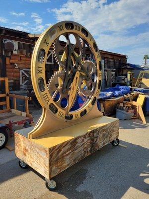 3/4 view of the 9 feet clock built for my kids' marching band for 2022. I could not have done this without Joe and Gil's help.