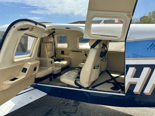 Step inside our Piper Saratoga and experience the comfort of private air travel.