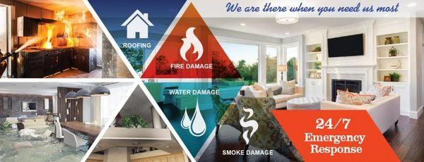 Water, Fire, Smoke, Wind, and Mold Damage Cleanup and Restoration available 24 Hours a Day 7 Days a Week including ALL Holidays