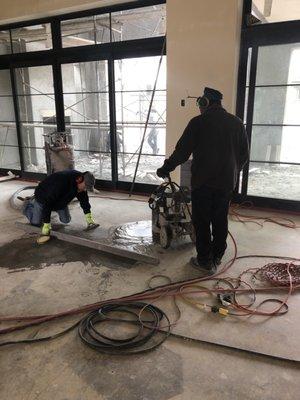 Commercial work with flooring preparation.