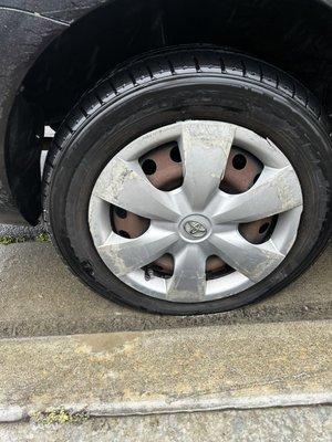 Flat tire from tow