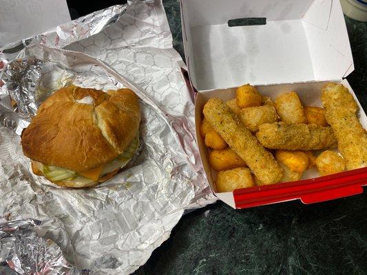 Turkey Deli Sandwich, and totz, cheddar cheese bites, and Mozzarella Sticks