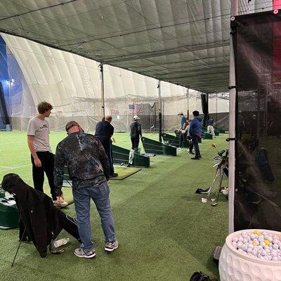 Out indoor driving range  has two levels for our golfers.