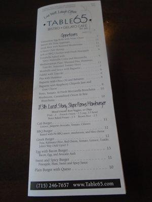 Front of the menu.