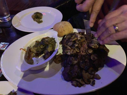 Porterhouse, mushrooms, brussel sprouts