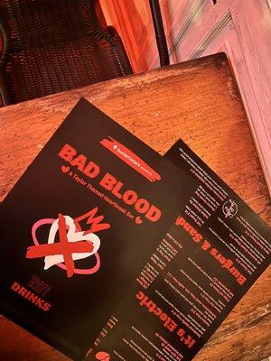 Bad blood Taylor Swift Bar menu