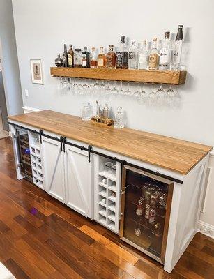 Custom made bar center and bar shelf