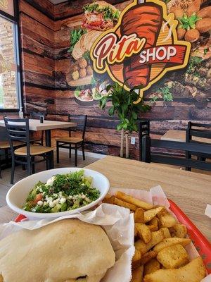 Mixed Gyro with a Greek salad and fries