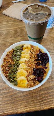 Pumpkin bowl and cherry chocolate smoothie