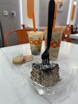 Cookies and Cream crepe cake  Tiger Sugar Black Tea Latte Vienna Frappe