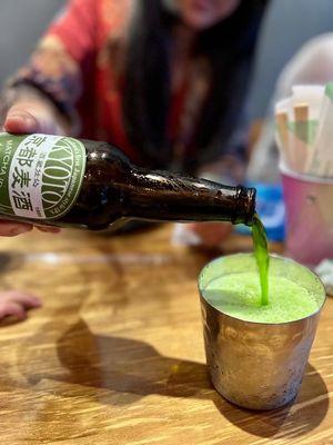 Green matcha beer! Perfect beverage for countless skewered cuisine!