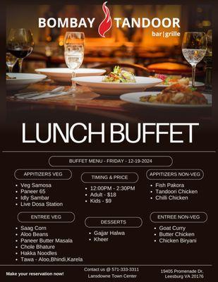 Today ( 12/24/24) Lunch Buffet menu