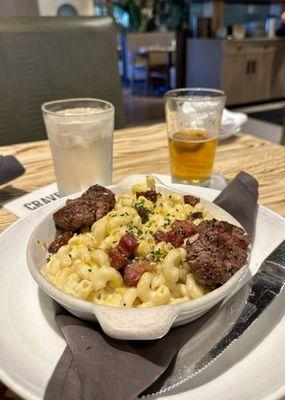 Baked Mac & Cheese with steak