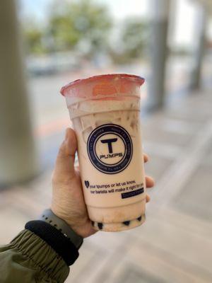 Raspberry Mango Black Milk Tea w/ boba