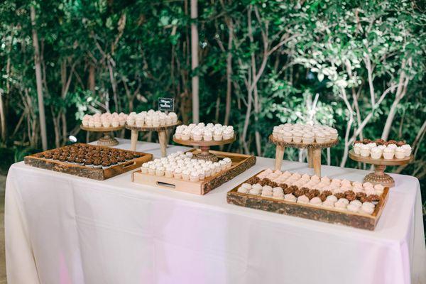 Display of our mini-cupcake table for our wedding reception.