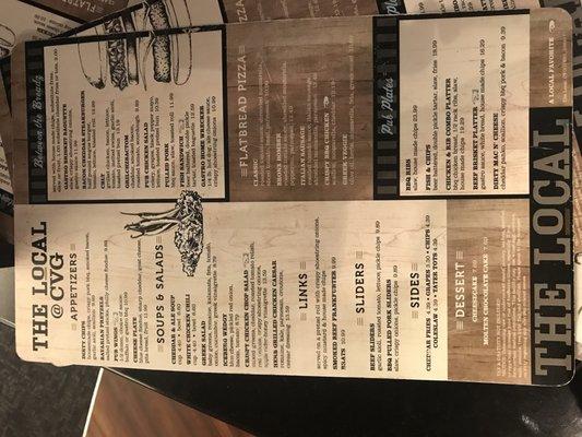 Menu as of June 2018