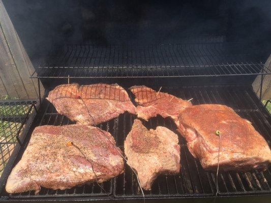 Smoked brisket and pork shoulder