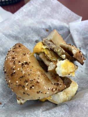 Sausage & Egg on Everything Bagel