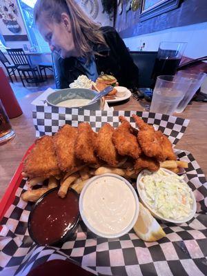 Halibut n prawns basket