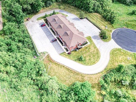 Overhead view of our hq.  We are lower level, second door from right facing the building.