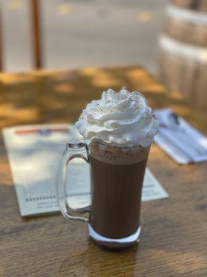 Decaf double mocha . It was nice to eat outside under the tree's shade and a light breeze on a beautiful day.