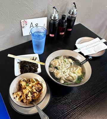 Wonton Soup with noodles, Dumplings in Chili Oil, Seaweed Salad!