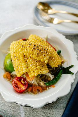 Grilled sweet corn with green papaya salad