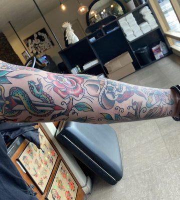 traditional tattoo sleeve by Nick Judkins