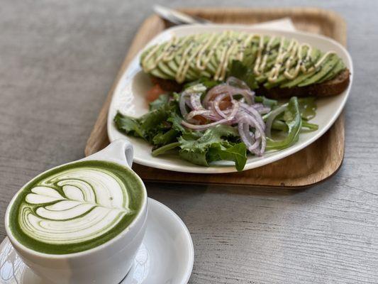 Matcha Latte and Avocado Toast. The dish was excellent!