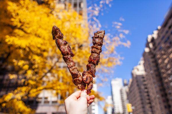 Marinated in Red Wine & Greek Herbs. Pork Souvlaki Skewers.