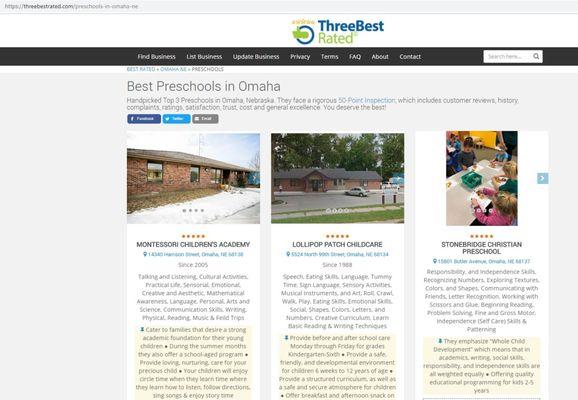 Rated top 3 best preschools in Omaha by ThreeBestRated.com in 2019.