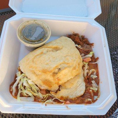 Stuffed sopapilla with carne adovada