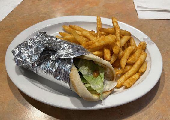 Chicken Pita and French Fries