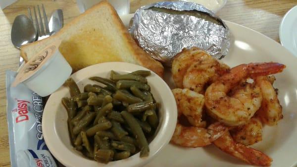 Grilled Shrimp, Green Beans, Baked Potatoe, Texas Toast