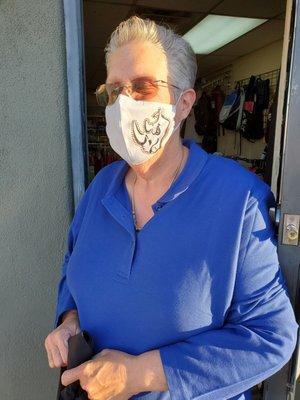 This is the wonderful Tracey!!! Sporting one of their fabulous Rhinos mask!