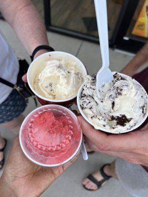 Watermelon sorbet, cake batter, and Reese's pieces in like it size (small)